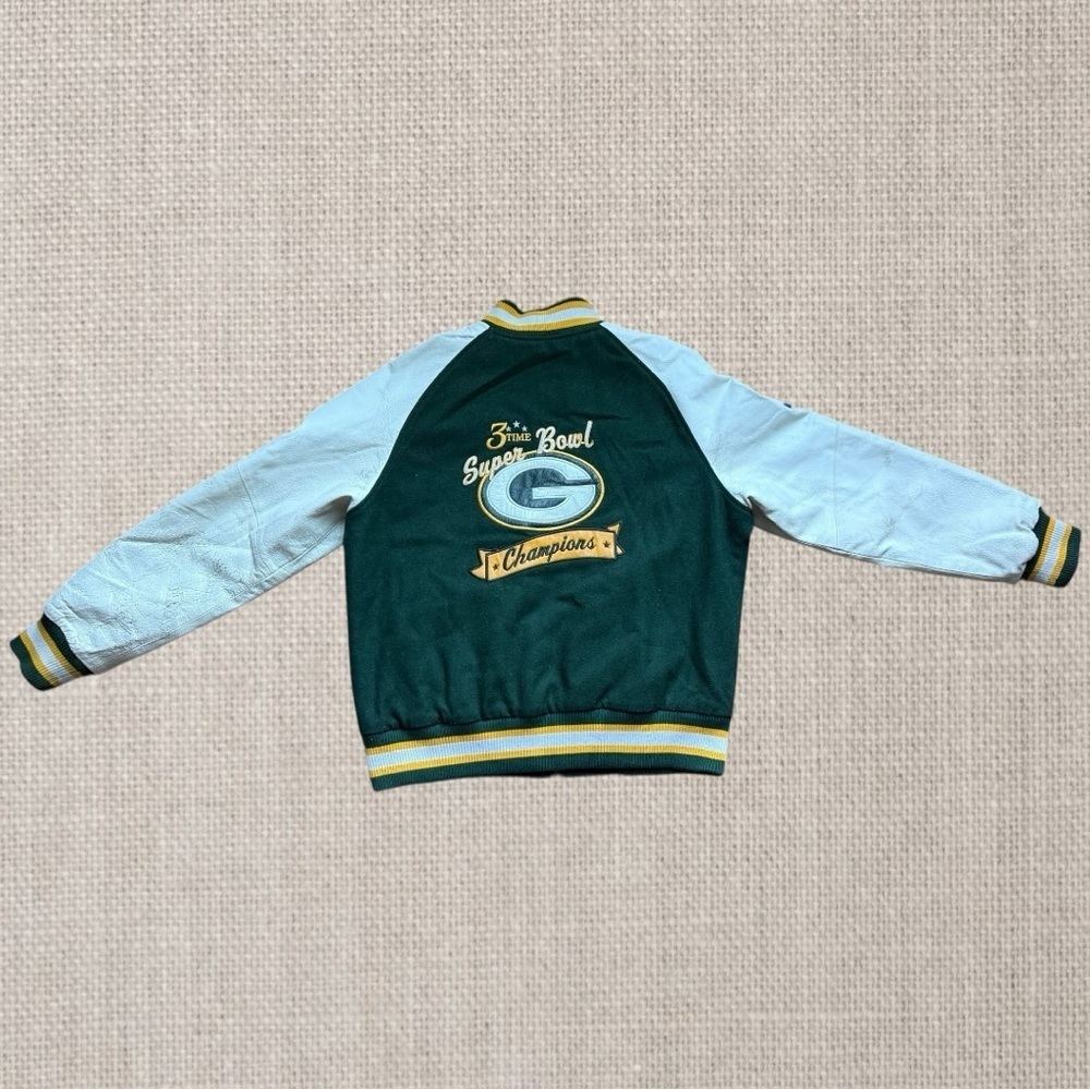 GB Packers Vintage Jacket w/a Wool Blend Body & Cream-Colored Leather Sleeves - Picture 3 of 16